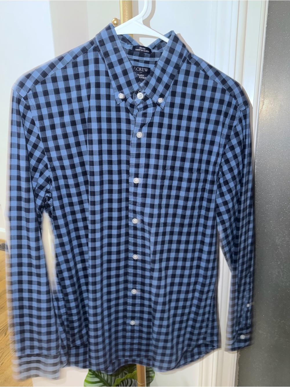 J. Crew Men's Navy and Light Blue Gingham Button-Down Shirt